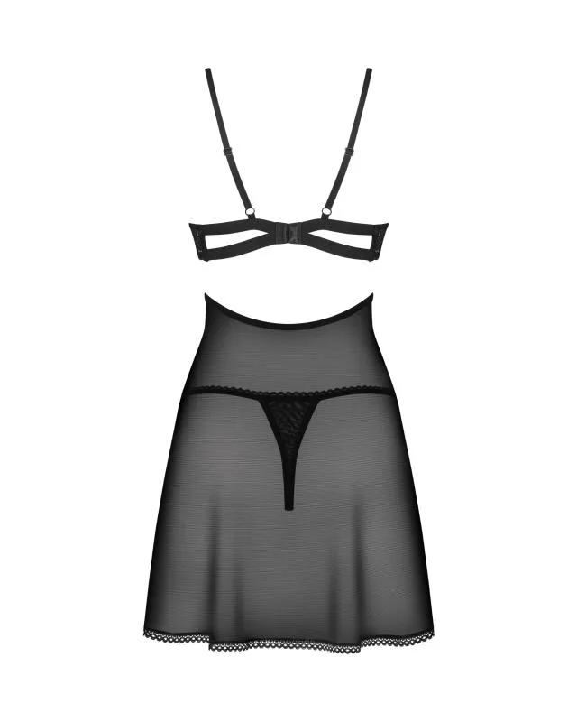 Obsessive - Nutris Babydoll & String - Schwarz