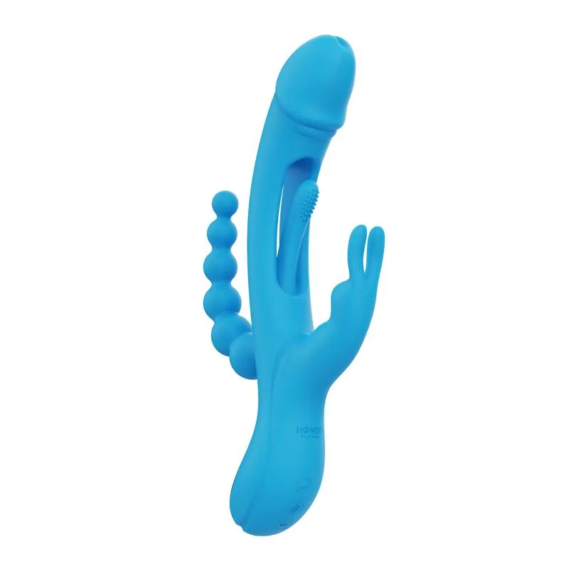 HoneyPlayBox - Trilux Kinky Finger Rabbit Vibrator - Blau