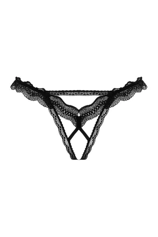 Christine - Spitzenstring Mit Offenem Schritt Lila - Schwarz