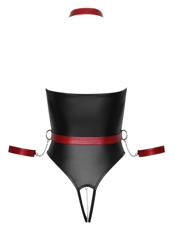 Cottelli Bondage - Stringbody mit Bondage-Details - Schwarz/Rot