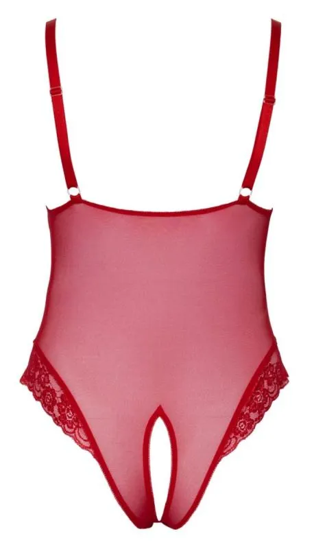 Bodysuit mit offenem Schritt - Rot
