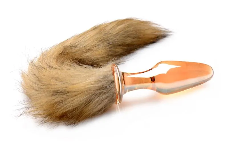 TAILZ - Glas-Analplug mit Fuchsschwanz - Orange mit Kunstfell