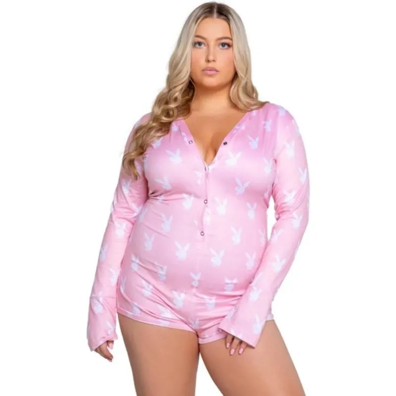 Playboy Lingerie - Slumber Bunny Curvy Onesie - Pink