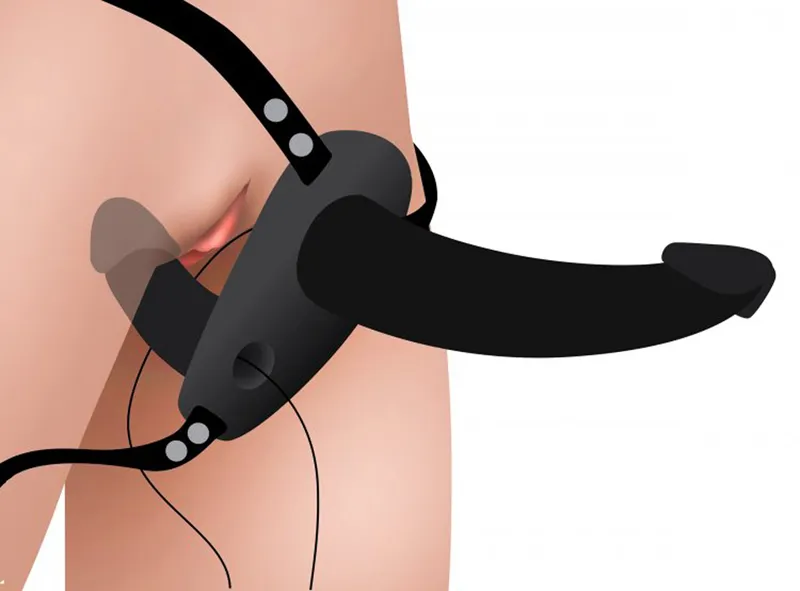 Power Pegger Doppel-Strap-On Vibrator - Schwarz