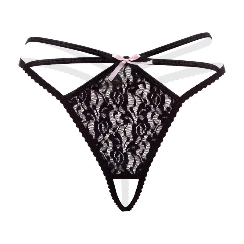 Christine - Spitze Offener Schritt String - Schwarz