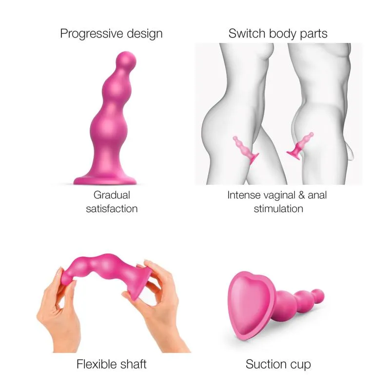 Strap-On-Me - Dildo Plug Beads Metallic Raspberry Pink L