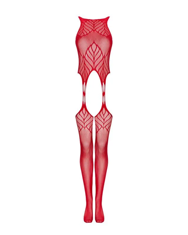 Netz-Body mit Strumpfhalter-Design - Rot