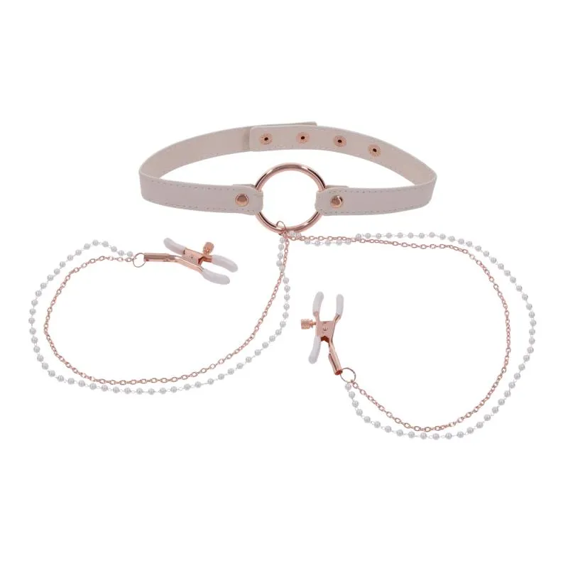 Sportsheets – S&M Peaches ‘n CreaMe Halsband mit Brustwarzenklemmen – Cream