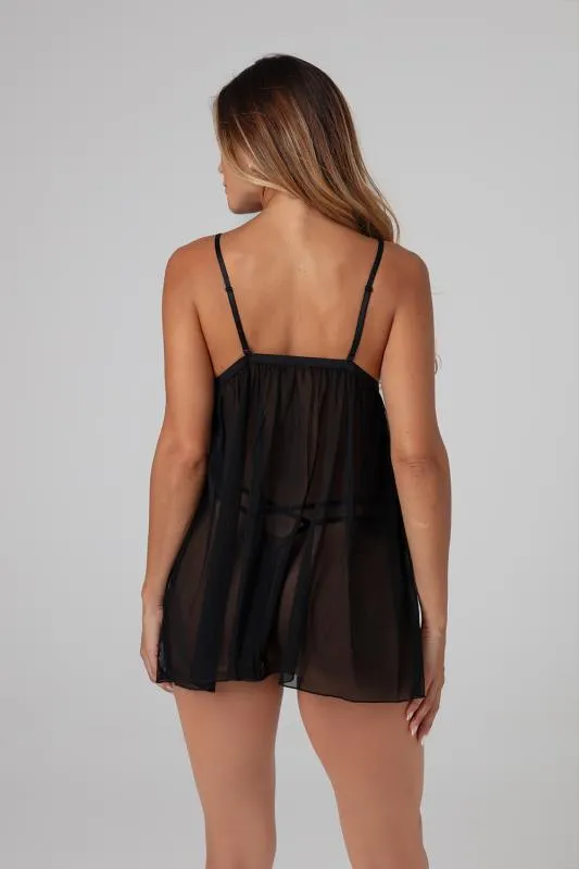 Christine - Babydoll mit Tanga Fleur de Plaisir - schwarz/rot