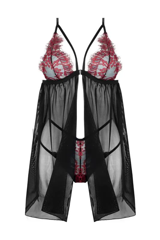 Christine - Babydoll mit Tanga Fleur de Plaisir - schwarz/rot
