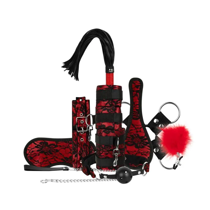 Bedroom Fantasies - Lace & Leather Look - 8-teiliges Bondage Set - Rot