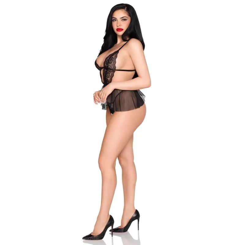 Leg Avenue - Babydoll und Ouvert String - Schwarz