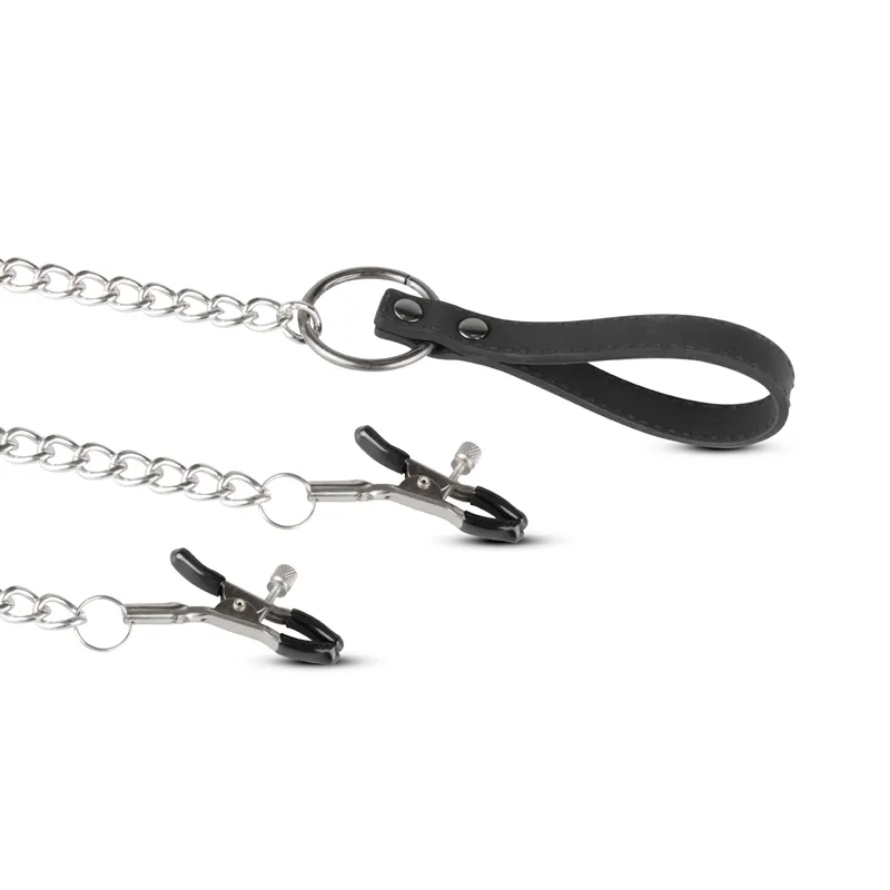 Kunstlederhalsband mit Kette und Nippelklemmen