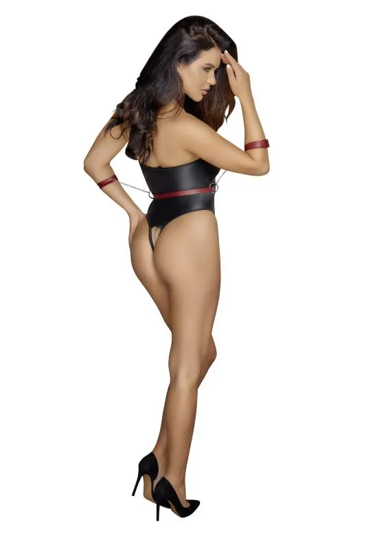 Cottelli Bondage - Stringbody mit Bondage-Details - Schwarz/Rot