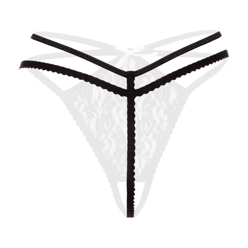 Christine - Spitze Offener Schritt String - Schwarz