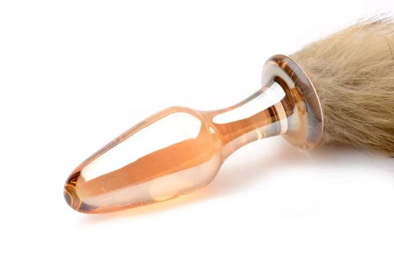 TAILZ - Glas-Analplug mit Fuchsschwanz - Orange mit Kunstfell