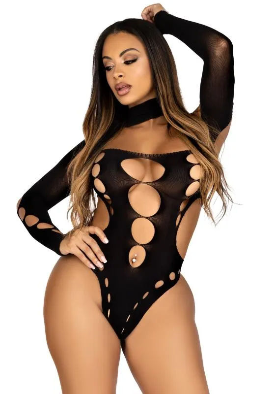 Asymmetrischer Bodysuit mit offenem Rücken - Schwarz