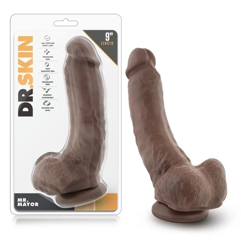 Dr. Skin »Mr. Mayor« Realistischer Dildo mit Saugnapf - 22,8 cm - Schokoladenbraun