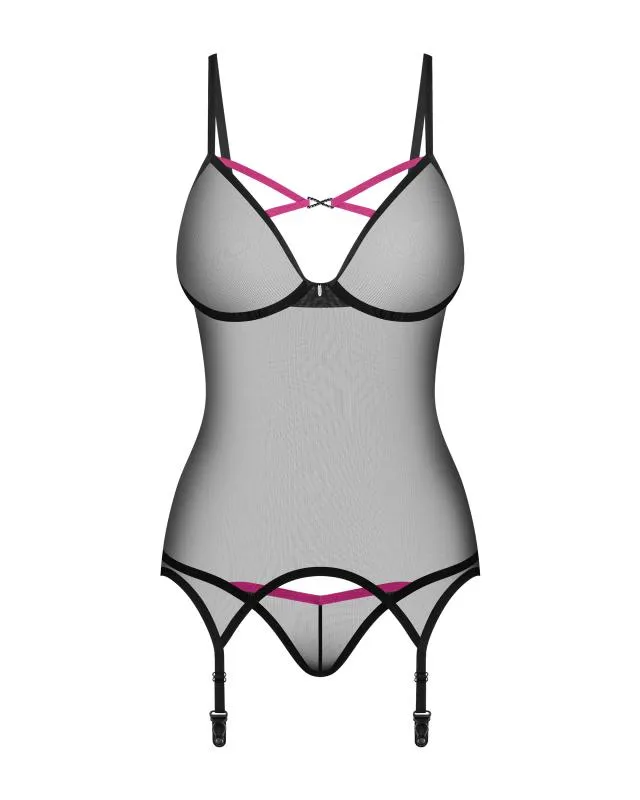 Obsessive - Novenes Korsett & String - Schwarz/Lila