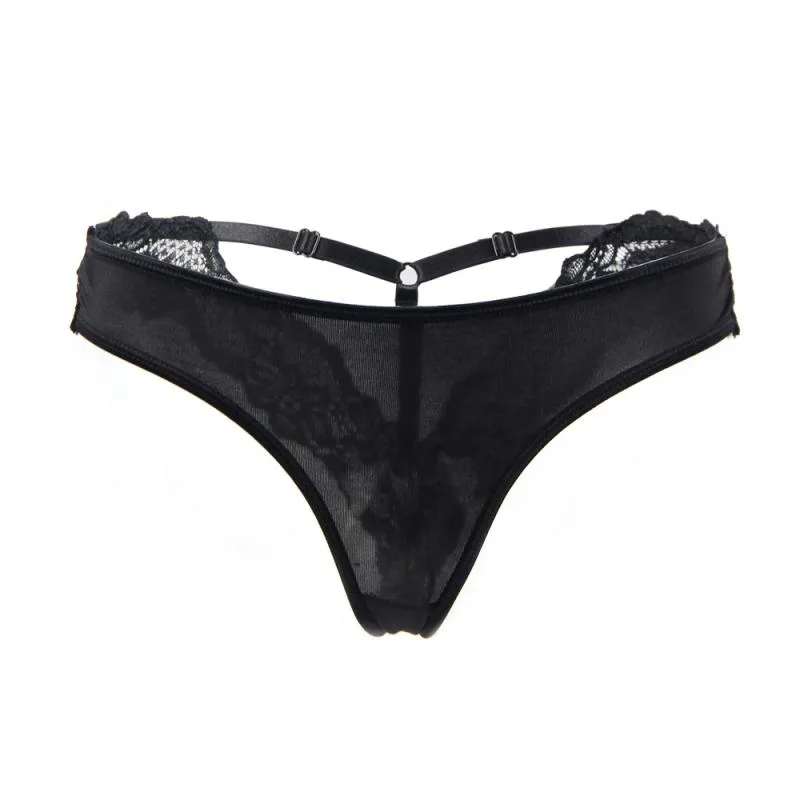 String mit Spitze - Schwarz
