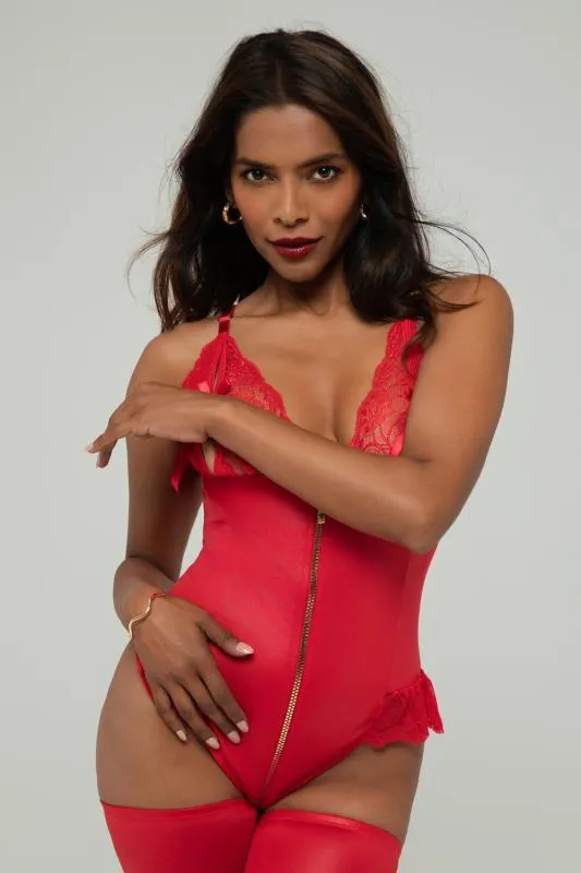 Christine - Wetlook ouvert Body Christelle - Rot