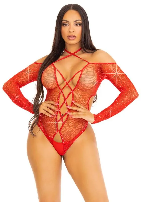Schrittloser Teddy mit Neckholder - Rot