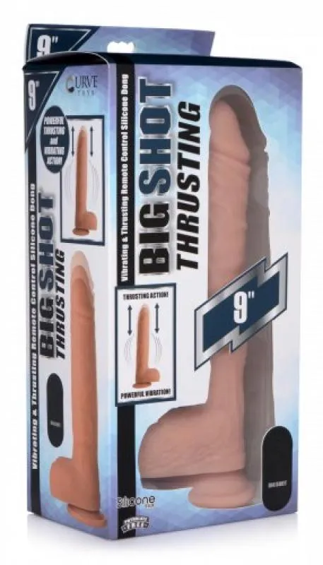 Vibrierender und stoßender XL-Dildo mit Saugnapf und Hoden - Beige