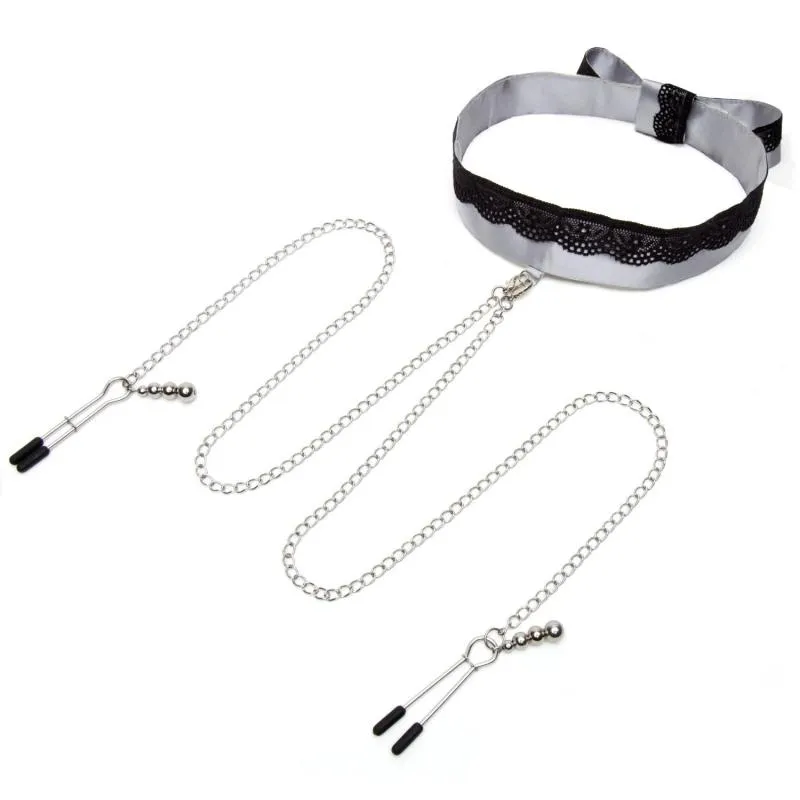 Fifty Shades Of Grey Satin-Halsband mit Nippelklammern
