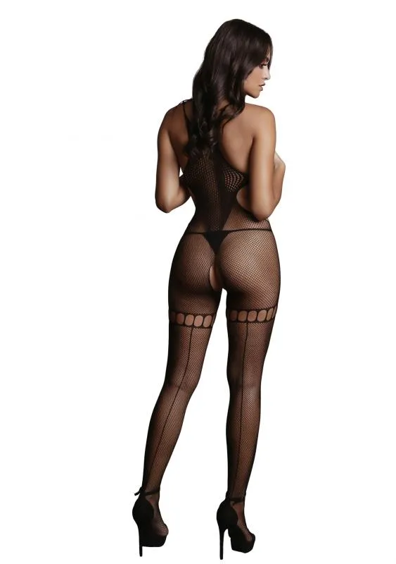 Netz Catsuit mit hohem Halsausschnitt schwarz
