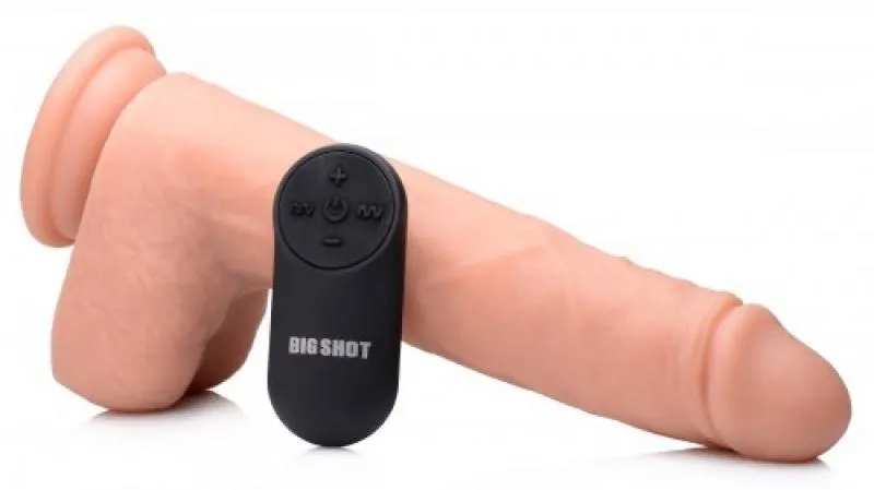 Vibrierender und stoßender XL-Dildo mit Saugnapf und Hoden - Beige