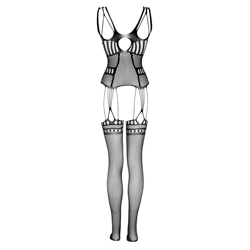 Christine - Catsuit mit Strumpfhalter-Design - Schwarz