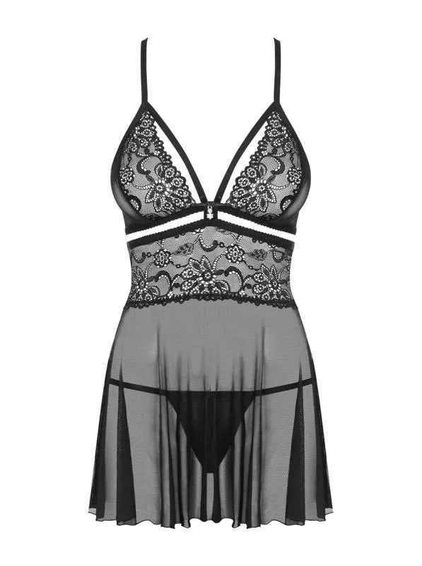 Babydoll und Tanga - Schwarz
