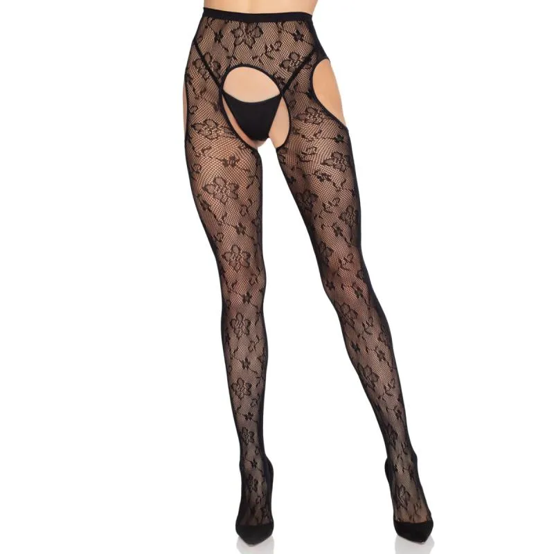 Leg Avenue - Bloom Netz Strumpfhose - Schwarz