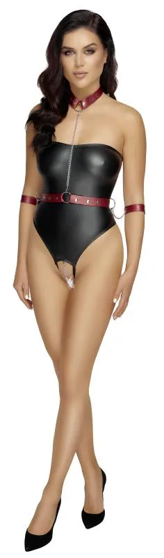 Cottelli Bondage - Stringbody mit Bondage-Details - Schwarz/Rot