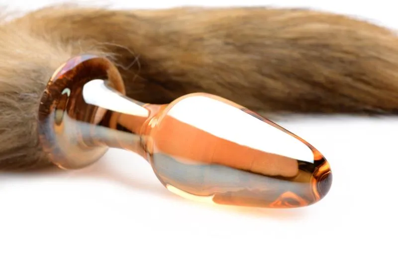 TAILZ - Glas-Analplug mit Fuchsschwanz - Orange mit Kunstfell
