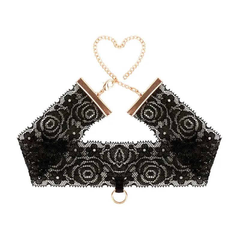 Rosy Gold - Spitzenmanschetten und Halsband - Schwarz