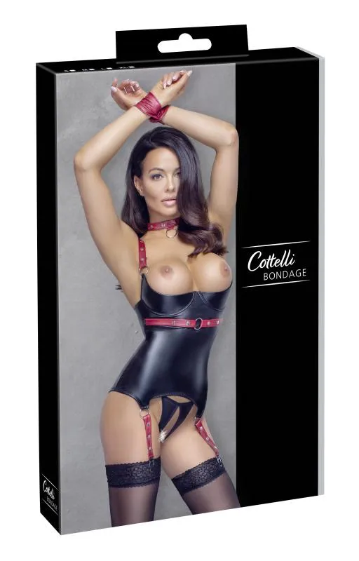 Cottelli Bondage – Schrittloses Set mit Basque & String – Schwarz