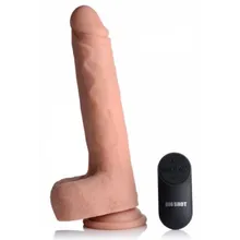 Vibrierender und stoßender XL-Dildo mit Saugnapf und Hoden - Beige Vibrierender und stoßender XL-Dildo mit Saugnapf und Hoden - Beige