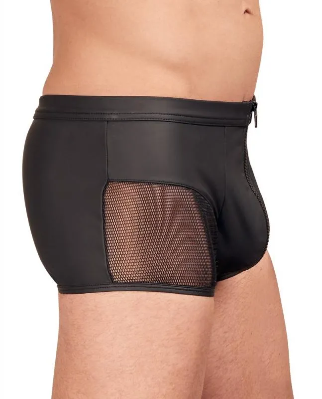 Herren Boxershort mit Reißverschluss in Lederoptik - Schwarz