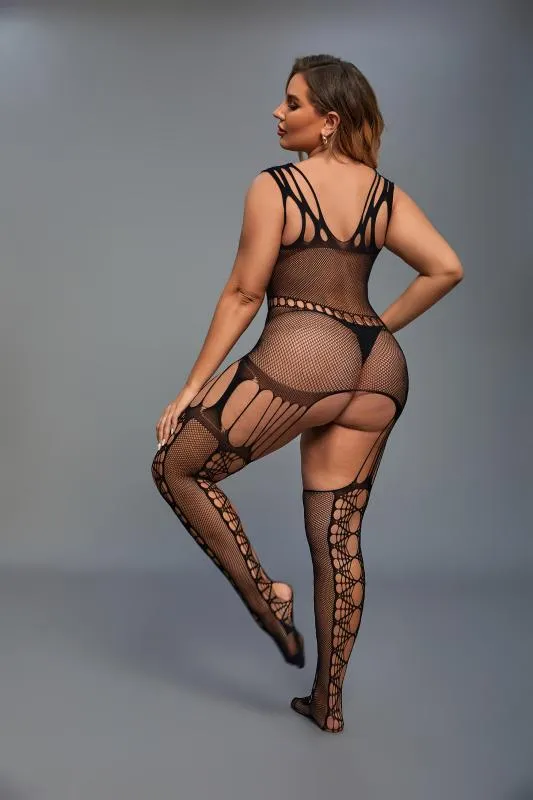 Catsuit mit Straps-Design Schwarz - Curvy
