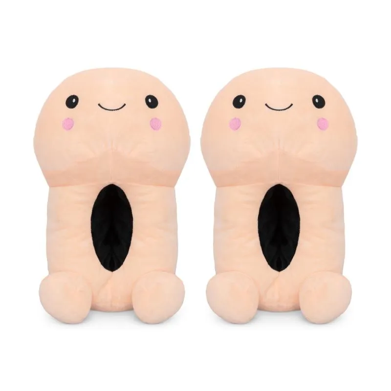 Penisförmige Hausschuhe mit Smiley-Gesicht - Beige