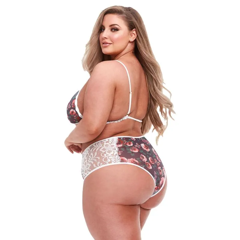 BACI LINGERIE – BH-Set mit Grauem Blumenmuster & Spitze – White Label – Queen Size