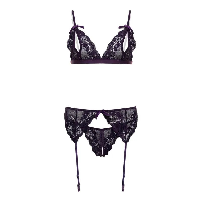 Christine - 3-teiliges offenes BH-Set Axelle- lila