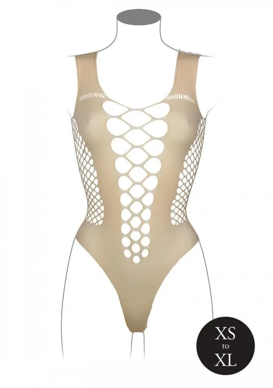 V-Ausschnitt Teddy Mit Offenen Streifen - Beige