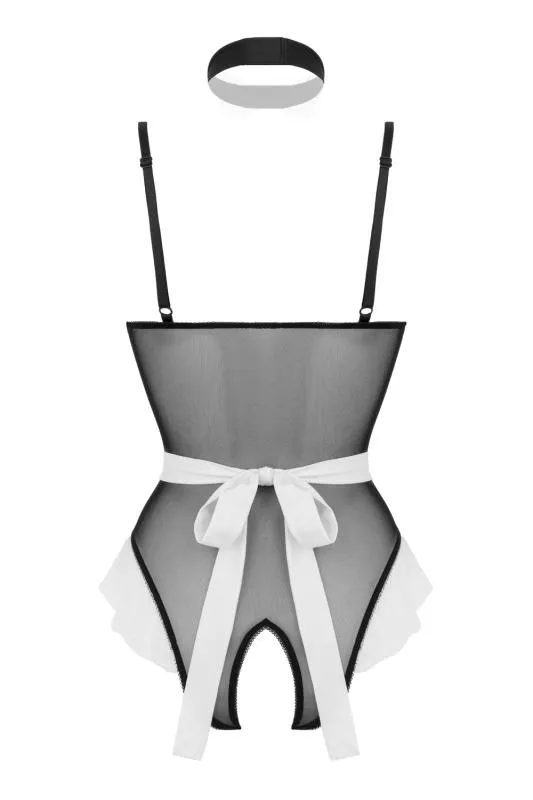 Christine - Maid Kostüm mit offenem Schritt - Schwarz/Weiß