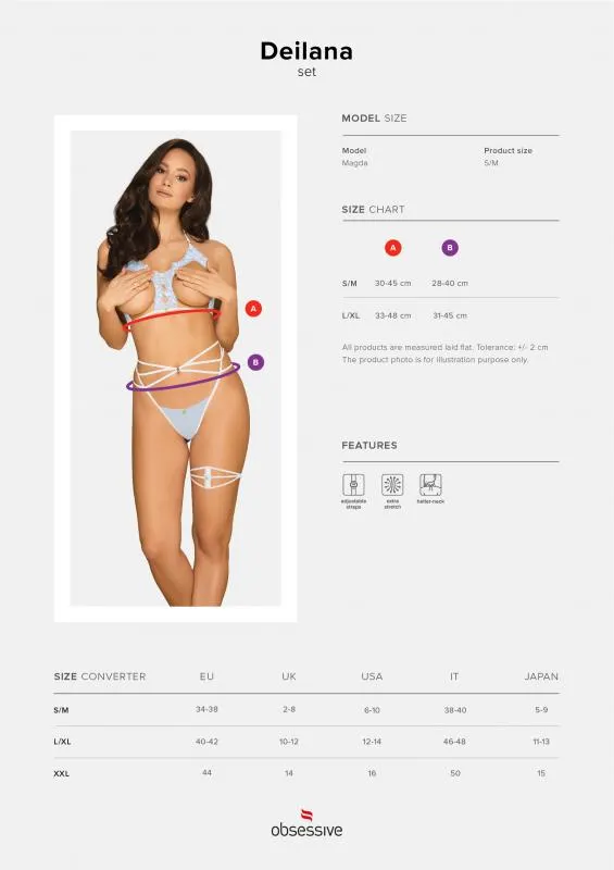 Obsessive - Deilana sexy BH Set mit offenen Cups - Blau/Weiß