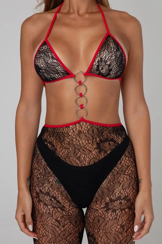 Verführerischer Catsuit - Schwarz/Rot