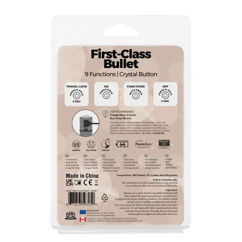PowerBullet - First Class Mini Bulllet with Crystal 9 Function Silver