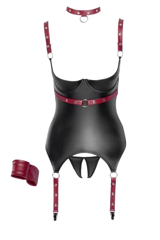 Cottelli Bondage – Schrittloses Set mit Basque & String – Schwarz