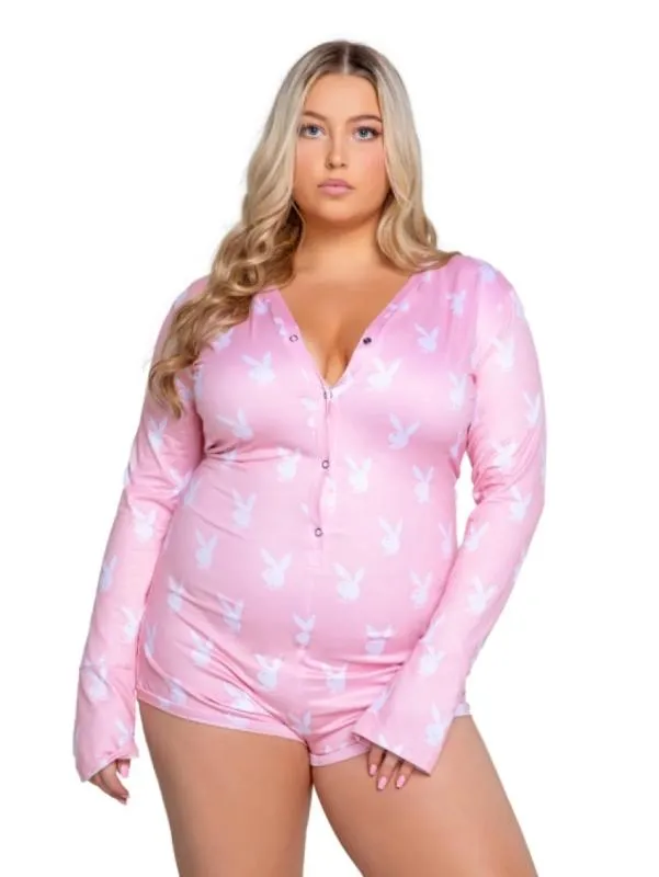 Playboy Lingerie - Slumber Bunny Curvy Onesie - Rosa